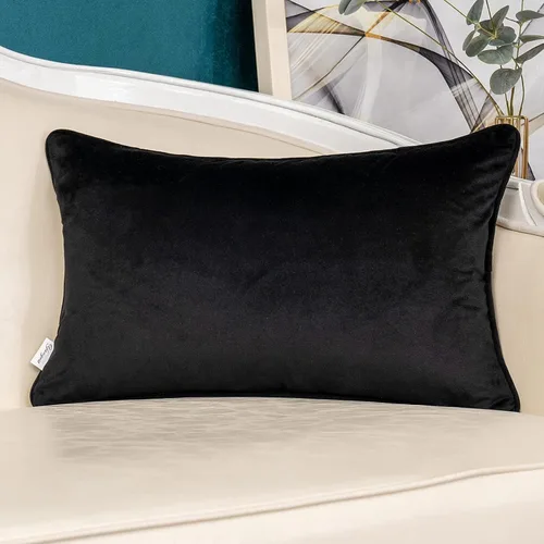 Vista 2 de Yangest - Funda de cojín de terciopelo con rayas negras, funda de cojín de cuero dorado con cremallera, funda rectangular para sofá, sillón