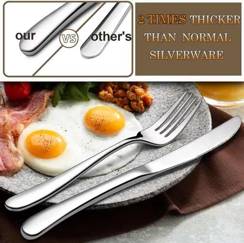Vista 2 de LIANYU - Juego de cubiertos resistentes de 46 piezas para 8, cubiertos de acero inoxidable con utensilios para servir, cubiertos gruesos que