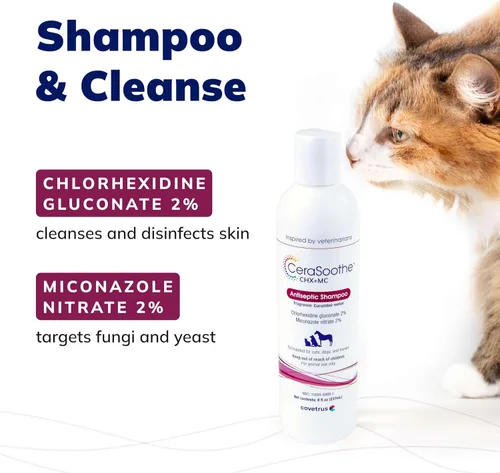 Vista 5 de CeraSoothe CHX+MC Champú antiséptico para perros, gatos y caballos – Limpieza de la piel con clorhexidina y miconazol 16 oz