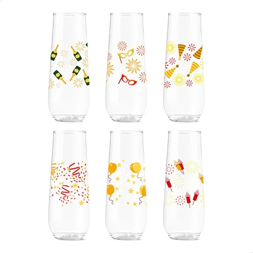 Vista 20 de TOSSWARE POP - Juego de 6 copas de champán con estampado de flauta de 9 onzas, de alta calidad, reciclables, irrompibles y de plástico transparente