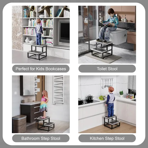 Vista 12 de Taburete de pie para adultos y niños, taburete resistente para armario, taburete de pie resistente para cocina, baño, dormitorio, soporta hasta 500