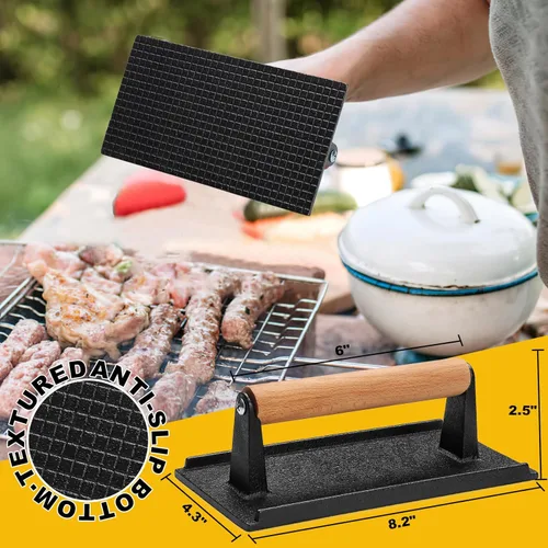 Vista 3 de AIVIKI - Prensa para hamburguesas, prensa para hamburguesas Smash para plancha Blackstone, hierro fundido resistente rectangular de 8.2x4.2 pulgadas