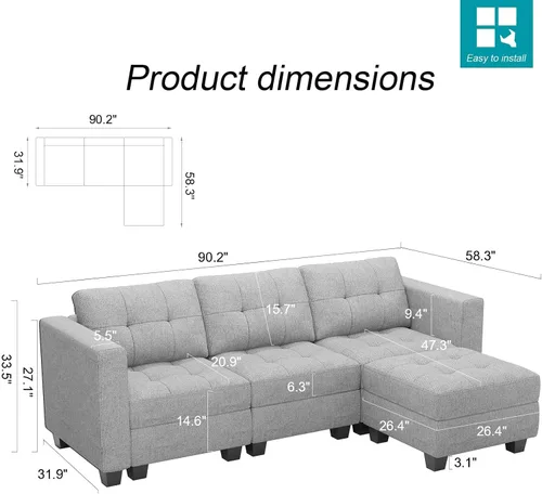 Vista 100 de Belffin Sofá modular modular con tumbonas dobles en forma de U, modular con asiento de almacenamiento, sofá modular con otomanas reversibles