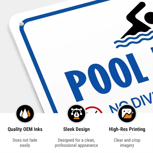 Vista 5 de Señal para alberca - Señal con las reglas de la alberca - 14 x 10, azul, rojo, negro sobre aluminio blanco antióxido