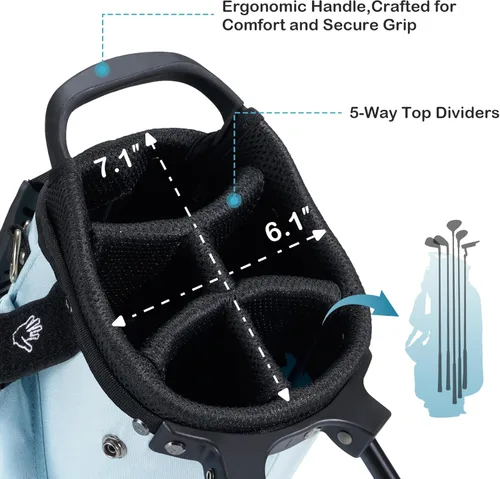 Vista 4 de KVV Bolsa de golf junior, bolsa de soporte de golf ligera para jugadores jóvenes para edades de 4-6, 6-8, 9-12, 12 años y más
