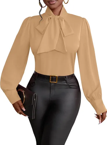 Vista 8 de Vrtige Camisa de mujer elegante con cuello de lazo, manga larga, blusa para la oficina