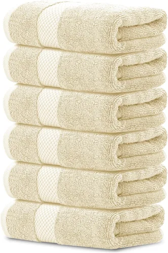 Vista 23 de White Classic – Juego de 6 toallas de mano de lujo marrón, 100% algodón turco suave Colección de toallas altamente absorbentes para hotel, spa