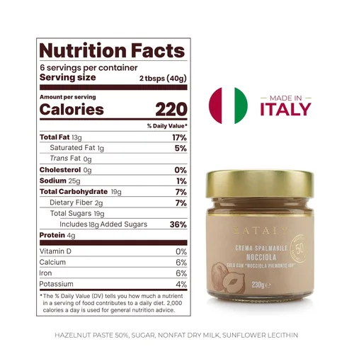 Vista 2 de Eataly Crema de avellanas untable, Crema Spalmabile Nocciola - Fabricada en Italia, frasco de 230g/ 8.1oz, paquete de 1