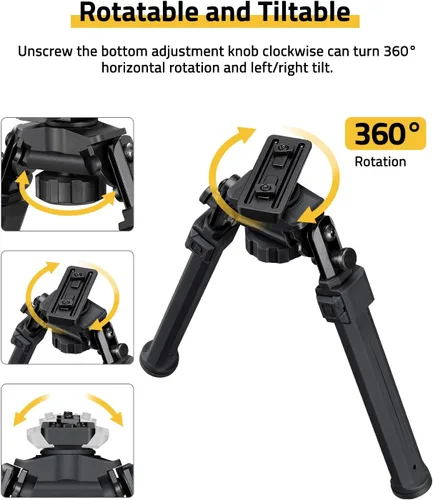 Vista 2 de CVLIFE Bipods for Rifles Sturdy Rifle Bipod Compatible with M-Rail Portable Height Adjustable Stable for Hunting Shooting Outdoors
