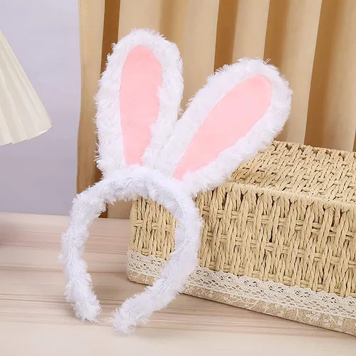 Vista 2 de JOYVIP Diadema de orejas de conejo de Pascua con orejas de conejo de peluche para fiesta de cosplay
