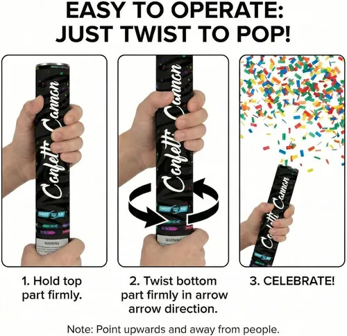 Vista 6 de Cañón de confeti multicolor, 2 unidades, biodegradables confeti poppers, poppers de fiesta para Año Nuevo 2026, Navidad, cumpleaños y celebraciones