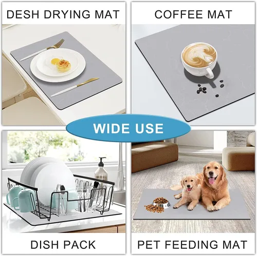 Vista 3 de Tapete de alimentación para mascotas, tapete absorbente de comida para perros, tapete para comida y agua, sin manchas, de secado rápido, dispensador