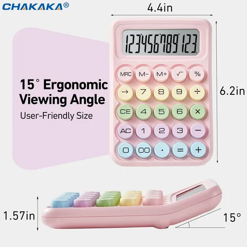 Vista 2 de Calculadora electrónica, pantalla LCD grande de 12 dígitos, calculadoras de escritorio pequeñas, básica rosa con botones grandes, calculadora