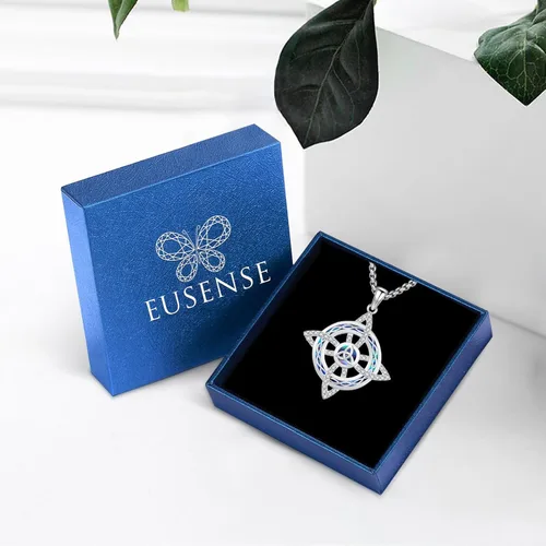 Vista 4 de Eusense Nudo De Bruja Plata 925 Original Amuleto De Proteccion Brujas Nudo Pentagrama Collar Triple Luna Diosa Plata de Ley 925 Bruja Pagana Bruja