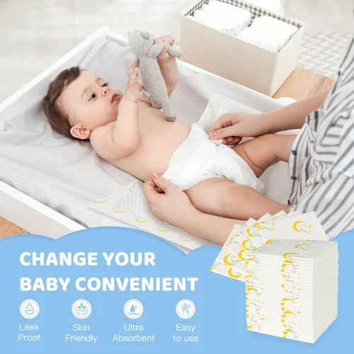 Vista 3 de Cambiadores Desechables para Bebé 100 Unidades Protectores de Incontinencia Forros para Cambio de Pañales Absorción Rápida Suave Transpirable