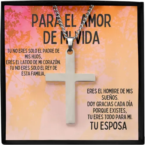 Collar de cruz de latón plateado para esposo con mensaje personalizado, regalo de aniversario de boda o Navidad, Latón, Circonia cúbica
