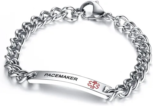 Vista 23 de VNOX Pulsera de identificación de alerta médica, pulsera de emergencia de acero inoxidable para hombre y mujer, 7.2/8/8.4 pulgadas