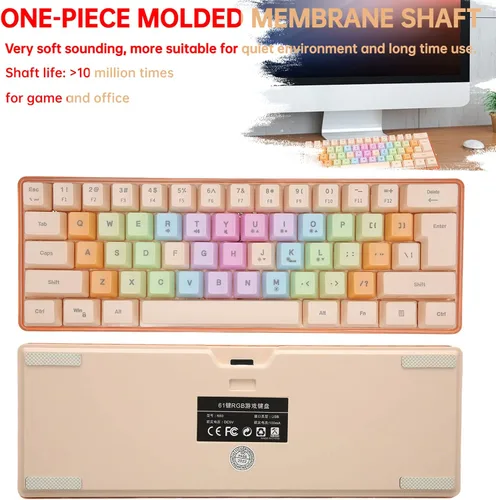Vista 7 de CUIFATI Gaming Keyboard for Girl, 60 Percent Keyboard Color Cute Keyboard with RGB, Wired Mechanical Keyboard for Gaming Office Apricot