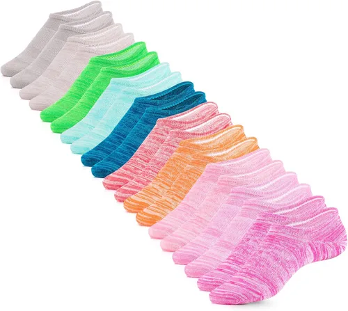 IDEGG - 10 pares de calcetines de algodón tipo invisibles no se ven para mujer de corte bajo antideslizantes atléticos casuales