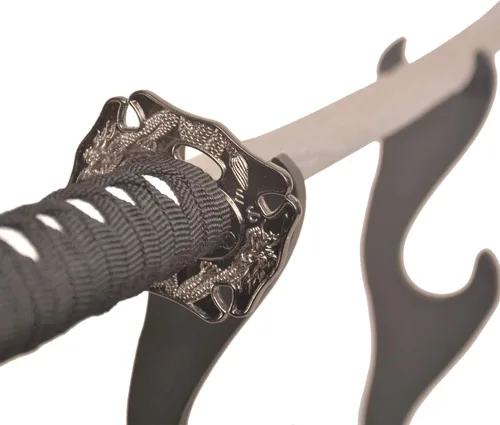 Vista 3 de Sword Valley Authentic Hanakiri Samurai Sword 3-Piece Set with 3-Tier Display Stand - Dragon Engraved Scabbards, Stainless Steel Blades, Waxed