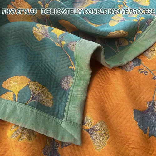 Vista 3 de Juego de edredón reversible de ginkgo tamaño King con 2 fundas de almohada, juego de colcha de algodón suave, ligero y acolchado para todas