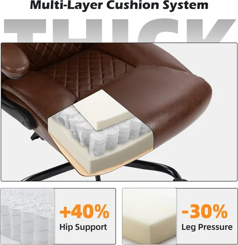 Vista 4 de Silla de oficina – Silla ergonómica de escritorio para computadora con respaldo alto con función mecedora y soporte lumbar, silla ejecutiva cómoda