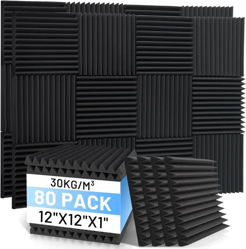 Vista 9 de Focusound Paquete de 36 paneles de espuma acústica a prueba de sonido, paneles de espuma acústica de 1 x 12 x 12 pulgadas para pared, paneles