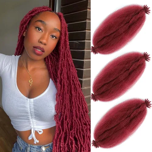 Vista 19 de Cabello Afro Twist de 30 Pulgadas 2 Paquetes, Cabello Afro Twist Elástico Pre Esponjado Cabello Spring Twist Pre Estirado Cabello para Envolver