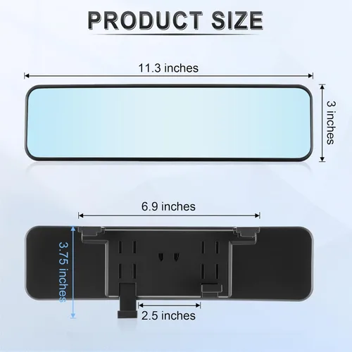 Vista 4 de LivTee Espejo retrovisor antirreflejo, universal de 11,3 pulgadas (287 mm), espejo retrovisor panorámico gran angular convexo, clip en el original