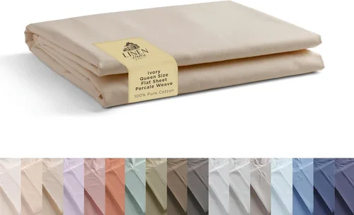 Vista 82 de Sábanas de 100% algodón percal, tamaño individual, 1 sábana encimera, ropa de cama fresca, resistente y transpirable, celeste