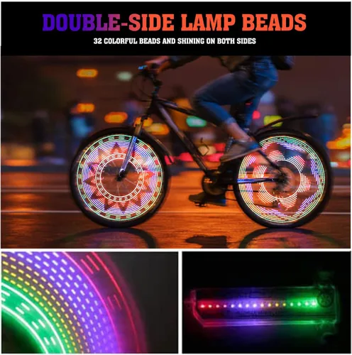 Vista 3 de Luces de rueda de bicicleta, luces de rueda de bicicleta para conducción nocturna, reflector de radios de bicicleta, impermeable, 2 modos