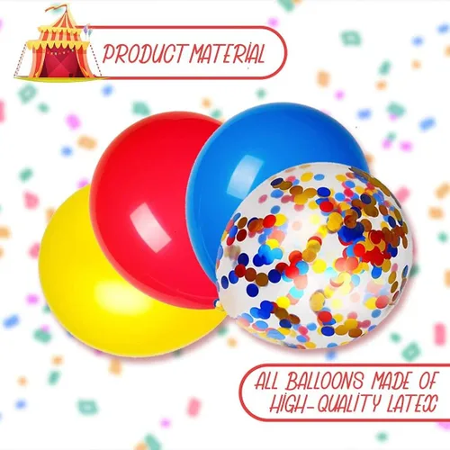 Vista 4 de BELMAKS 24 globos de fiesta de carnaval, temática de festival de 12 pulgadas, rojo, azul, amarillo, multicolor, decoraciones de fiesta de cumpleaños
