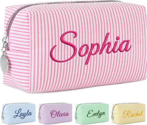 Yofair Bolsa de Maquillaje Personalizada con Flor de Nacimiento, Estuche de Artículos de Tocador de Viaje de Gran Capacidad, Regalo para Chicas