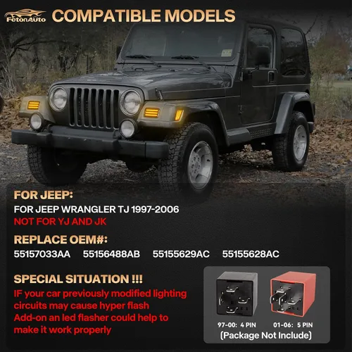 Vista 5 de 4 luces direccionales delanteras y luces laterales para Wrangler TJ 1997 4 piezas ámbar