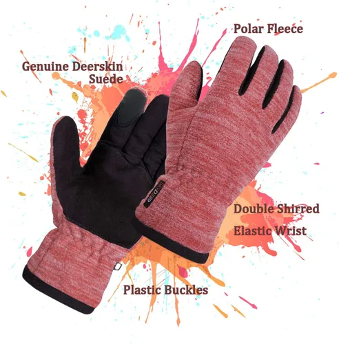 Vista 7 de SKYDEER Guantes cálidos de gamuza de piel de ciervo para mujer, con forro polar y aislamiento térmico 3M Thinsulate para clima frío