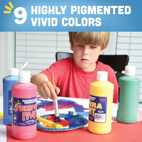 Vista 4 de Constructive Playthings - Juego de pintura de témpera lavable para niños, suministros de pintura para el aula, un galón, multicolor, paquete de 9