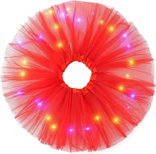 Vista 3 de Faldas de tutú LED para mujer, falda de tul con capas para baile de ballet, faldas iluminadas para disfraz de fiesta