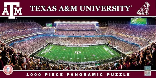 MasterPieces Rompecabezas de 1000 piezas – NCAA Texas A&M Aggies vista panorámica del estadio de fútbol americano, divertido para adultos y familia,