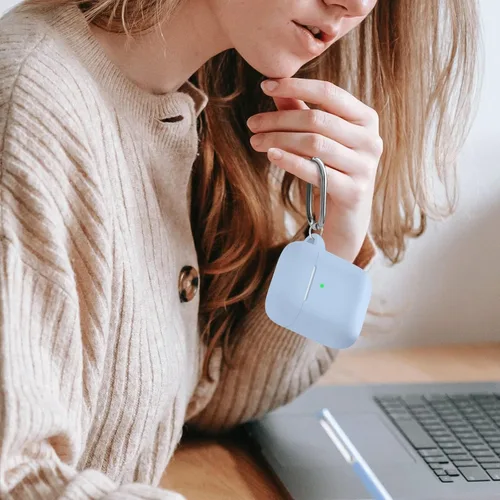 Vista 6 de Funda Protectora para AirPods 1/2, viene con kit de limpieza, funda protectora de silicona suave con hebilla, compatible con estuche de carga