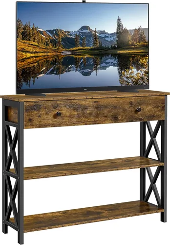 Vista 11 de Yaheetech Soporte para TV, centro de entretenimiento con cajón, mesa consola multimedia para TV de hasta 45 pulgadas, mesa consola de TV con Gris