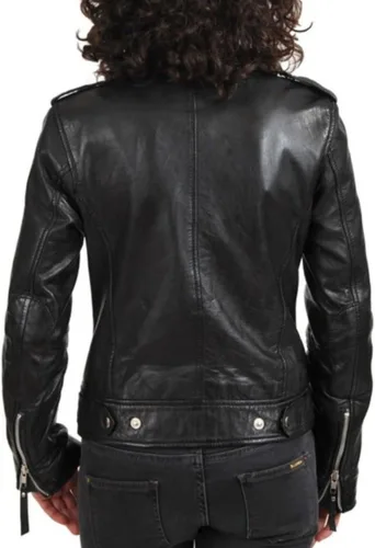 Vista 3 de World of Leather Chaqueta de cuero de cordero para mujer Racer Classic, Negro