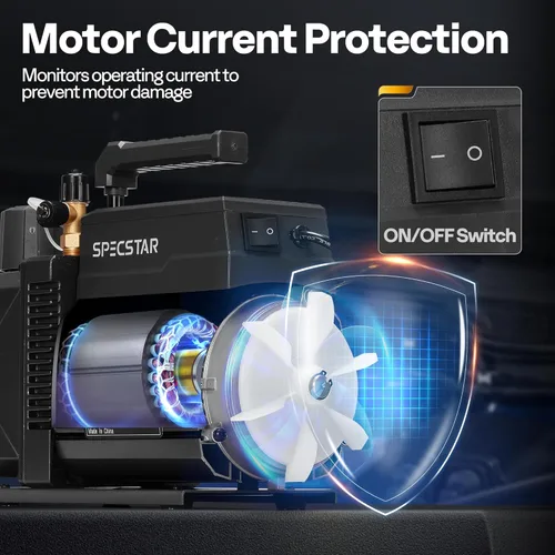 Vista 6 de SPECSTAR Bomba de vacío de aire HVAC de paletas rotativas de doble etapa de 110V 9.6 CFM 1 HP para sistemas R12 R22 R134a R410a con botella de aceite