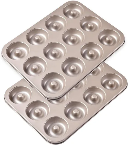Vista 13 de Molde para Donas y Pastel, 12 Cavidades Antiadherente Anillo para Donas, Utensilios de Hornear para Horno (Oro Champán)