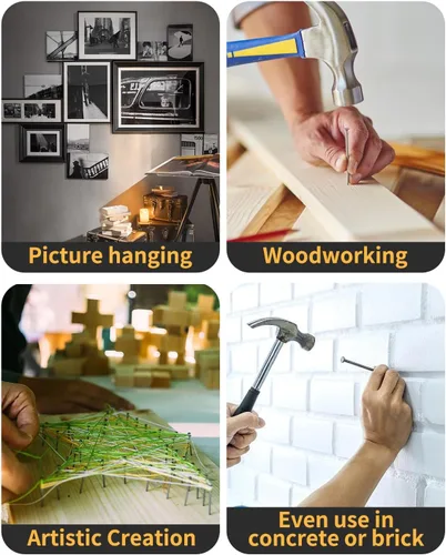 Vista 9 de Kit surtido de clavos para concreto para colgar cuadros, 330 piezas - 5 tamaños (hasta 2"), clavos para colgar cuadros en pared de madera, paneles