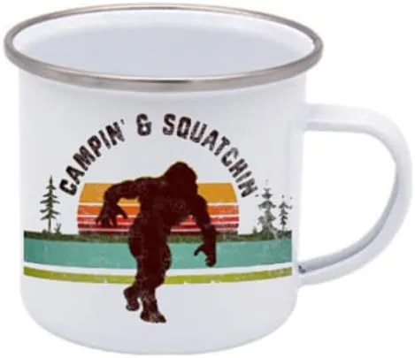 Sasquatch Bigfoot - Taza de café esmaltada para campamento al aire libre, taza de café para acampar al aire libre, montaña, naturaleza, senderismo,