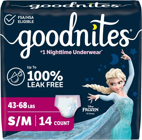 Vista 15 de Goodnites Ropa interior nocturna para niñas, talla extra pequeña (28-43 libras), 15 unidades, el embalaje puede variar