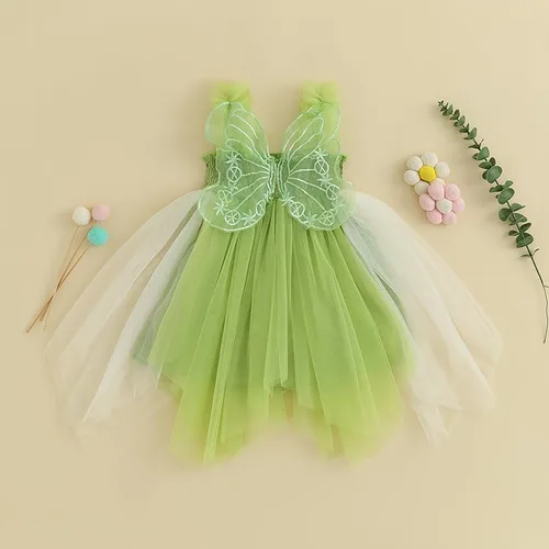 Vista 2 de Disfraz de Halloween para bebé, disfraz de hada, sin mangas, tutú de princesa, alas pequeñas, traje de mariposa, fiesta de cumpleaños