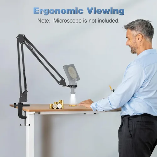 Vista 3 de Hayve Soporte de brazo para microscopio, soporte de metal ajustable con abrazadera y base de ojales, soporte de microscopio de moneda, compatible