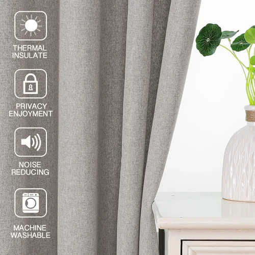 Vista 7 de FantasDecor Cortinas texturizadas de lino de 84 pulgadas de largo, cortinas para sala de estar, con pestaña trasera, bolsillo para barra, reducción