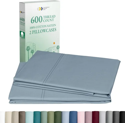 Vista 19 de California Design Den - Juego de 2 fundas de almohada lujosas y suaves con calidad de hotel, 100 % algodón, 600 hilos, fundas frescas para almohadas